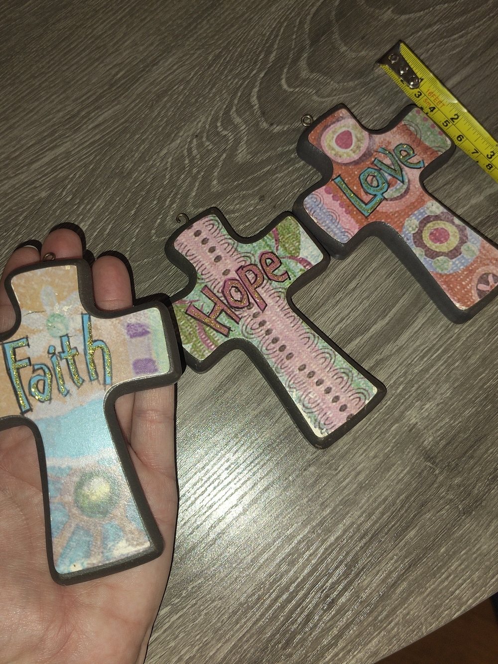 Beautiful Wood Cross Religious Ornament Decor Wall Hanger Set Of 3